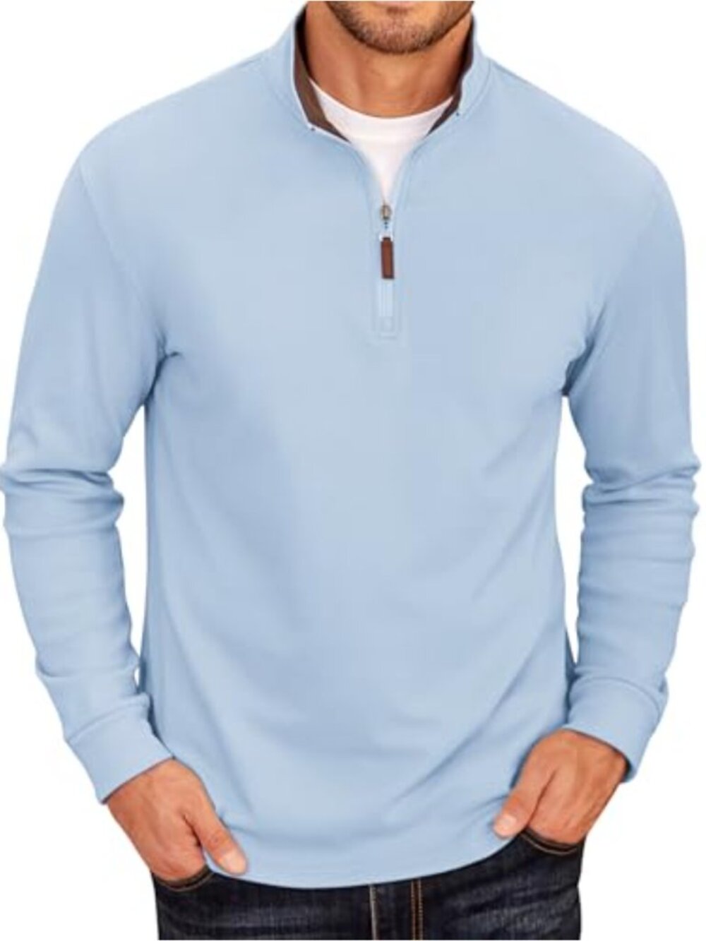 Men's Fleece Quarter Zip Pullover Mock Neck Sweatshirt Long Sleeve